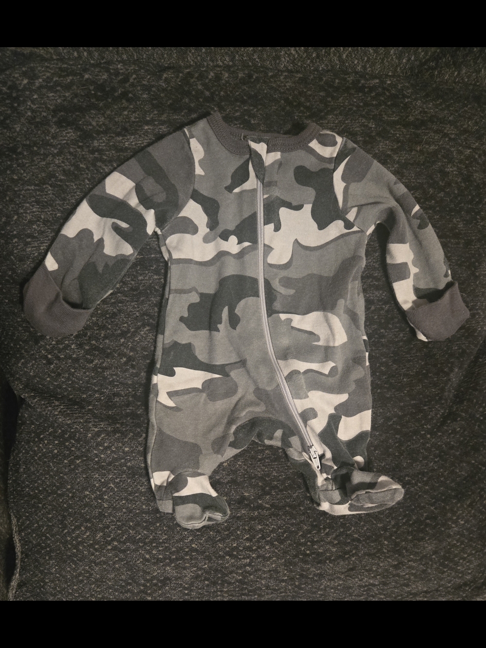 wonder nation Gray Camouflage Footed One-Piece Zipper Pajama